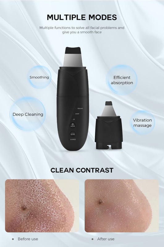 Ultrahangos bőrradír cserélhető fejű mitesszer eltávolító peeling arctisztító masszírozó bőrfiatalító szépségápoló készülék