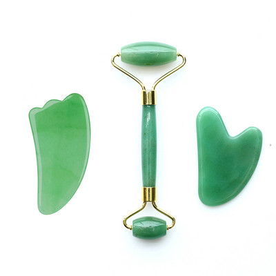 2 vienā Jade Roller Gua Sha Set Masāžas līdzeklis sejas ādas kopšanai Dabīgā akmens guaša skrāpis Pretnovecošanās masāžas Guaša skaistumkopšanas rīks