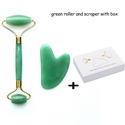 2 az 1-ben Jade Roller Gua Sha Set Masszírozó arcbőr ápoláshoz Természetes kő Gouache Scraper Anti Aging Masszázs Guasha Beauty Tool