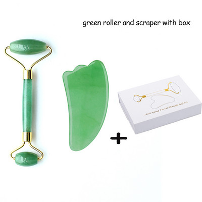 2 az 1-ben Jade Roller Gua Sha Set Masszírozó arcbőr ápoláshoz Természetes kő Gouache Scraper Anti Aging Masszázs Guasha Beauty Tool