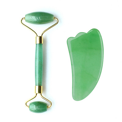 2 az 1-ben Jade Roller Gua Sha Set Masszírozó arcbőr ápoláshoz Természetes kő Gouache Scraper Anti Aging Masszázs Guasha Beauty Tool