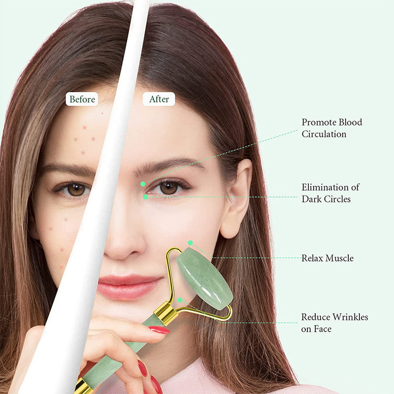 2 az 1-ben Jade Roller Gua Sha Set Masszírozó arcbőr ápoláshoz Természetes kő Gouache Scraper Anti Aging Masszázs Guasha Beauty Tool