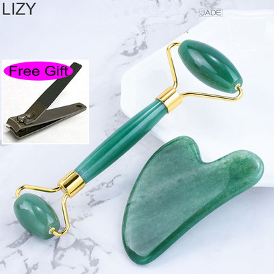 „LIZY“ aukštos kokybės „Dongling Green Jade“ voleliu masažuoklis, braukiamasis masažo voleliu pakeliantis grožio įrankis, skirtas odos raukšlėms su lanku