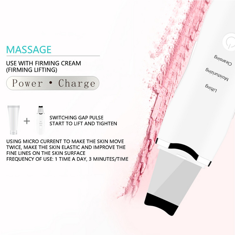 Ultrahangos bőrradír mitesszer eltávolító vibrációs arc spatula arc pattanás tisztító lapát vákuum peeling lifting kavitáció