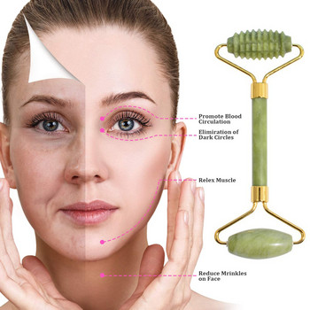 Естествен масажор за лице Jade Roller Scraper Инструменти за грижа за кожата на лицето Roller Massage Microniddle Facial Cleanser Грижа за кожата с кутия
