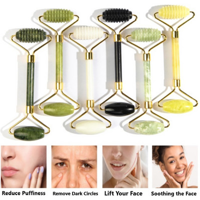 Естествен масажор за лице Jade Roller Scraper Инструменти за грижа за кожата на лицето Roller Massage Microniddle Facial Cleanser Грижа за кожата с кутия