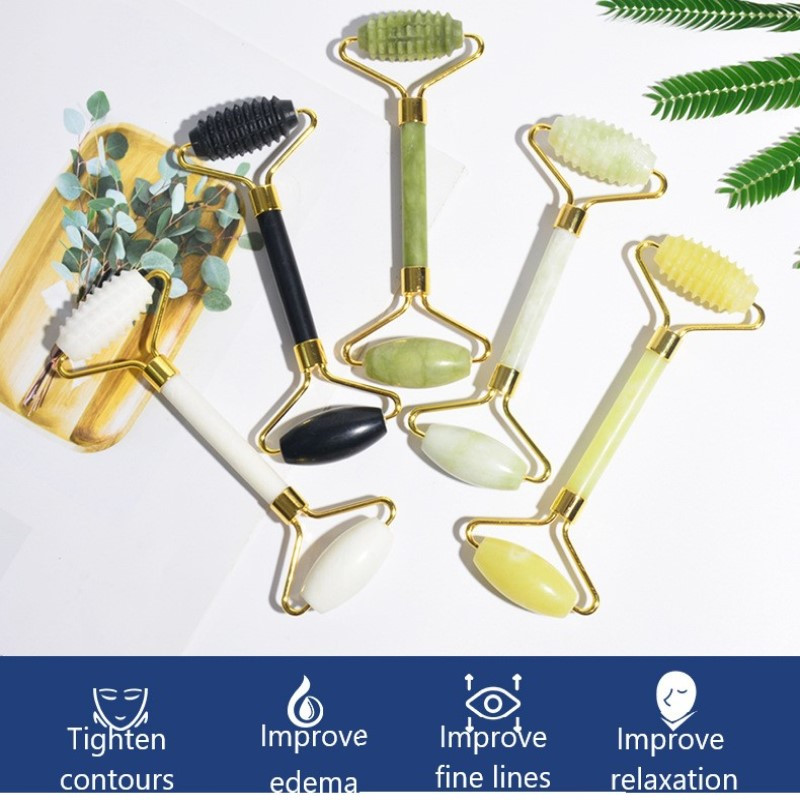 Φυσικό μασάζ προσώπου Jade Roller Scraper Facial Skin Tools Care Tools Roller Massage Microniddle Καθαριστικό προσώπου Περιποίηση δέρματος με κουτί