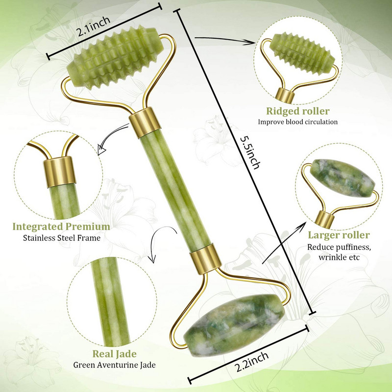 Φυσικό μασάζ προσώπου Jade Roller Scraper Facial Skin Tools Care Tools Roller Massage Microniddle Καθαριστικό προσώπου Περιποίηση δέρματος με κουτί