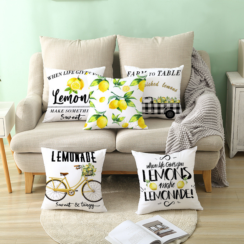 Pillowslip Summer Yellow Lemon Dob párnahuzat Nappali dekoratív irodai szék Kanapé Négyzet Párnahuzat 45x45 Párnahuzat