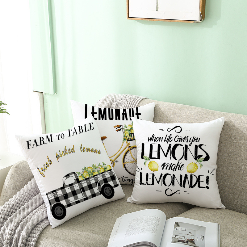 Pillowslip Summer Yellow Lemon Dob párnahuzat Nappali dekoratív irodai szék Kanapé Négyzet Párnahuzat 45x45 Párnahuzat