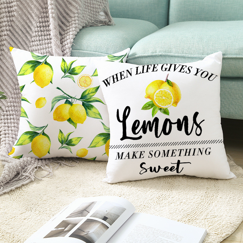 Pillowslip Summer Yellow Lemon Dob párnahuzat Nappali dekoratív irodai szék Kanapé Négyzet Párnahuzat 45x45 Párnahuzat