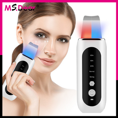 Ms.Dear Scrubber cu ultrasunete pentru curățarea porilor Dispozitiv de lopat pentru ridicarea feței în profunzime Dispozitiv de îndepărtare a punctelor negre cu lumină roșie și albastră Instrument de îngrijire a pielii