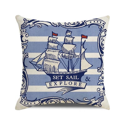 Ukrasne jastučnice Nautička jedrilica Sidro Jastučnica Kućni dekor Kormilo Pamučne lanene jastučnice Ukrasne za kauč na razvlačenje