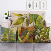 Green Leaves akvarell trópusi növény vászon párnahuzat Hawaii nyári levéldobó párnahuzat párnákhoz Boho lakberendezés 45x45