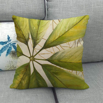 Зелени листа, акварел, тропическо растение, ленена калъфка за възглавница Hawaii Summer Leaf Throw Калъфка за възглавници Boho Home Decor 45x45