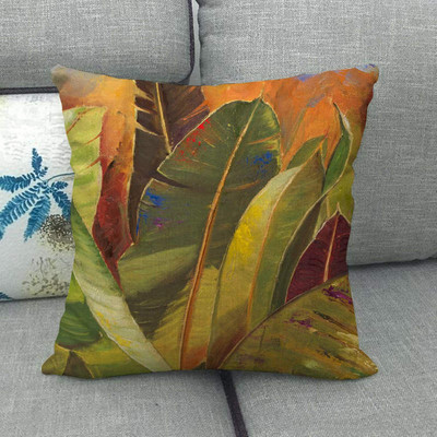 Green Leaves akvarell trópusi növény vászon párnahuzat Hawaii nyári levéldobó párnahuzat párnákhoz Boho lakberendezés 45x45