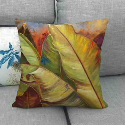 Green Leaves akvarell trópusi növény vászon párnahuzat Hawaii nyári levéldobó párnahuzat párnákhoz Boho lakberendezés 45x45