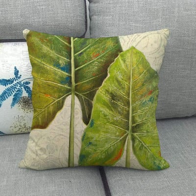 Green Leaves akvarell trópusi növény vászon párnahuzat Hawaii nyári levéldobó párnahuzat párnákhoz Boho lakberendezés 45x45