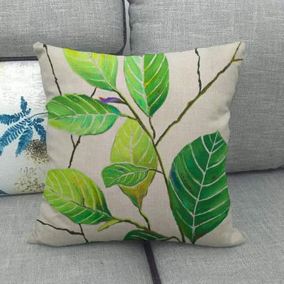 Green Leaves akvarell trópusi növény vászon párnahuzat Hawaii nyári levéldobó párnahuzat párnákhoz Boho lakberendezés 45x45