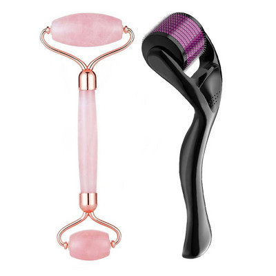 Masaj facial Rolă de cuarț trandafir Rolă de cristal Rolă de jad Răzuitoare 0,3 MM Rolă pentru piele Instrument de lifting facial de frumusețe din trei piese