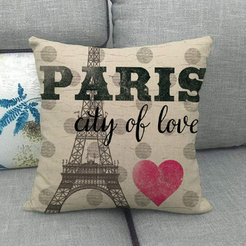 Vintage Paris Tower ленена калъфка за възглавница Romantic Love Paris калъфки за възглавници за възглавници Двойно легло Възглавница Home Decor 45x45 Калъфка за диван