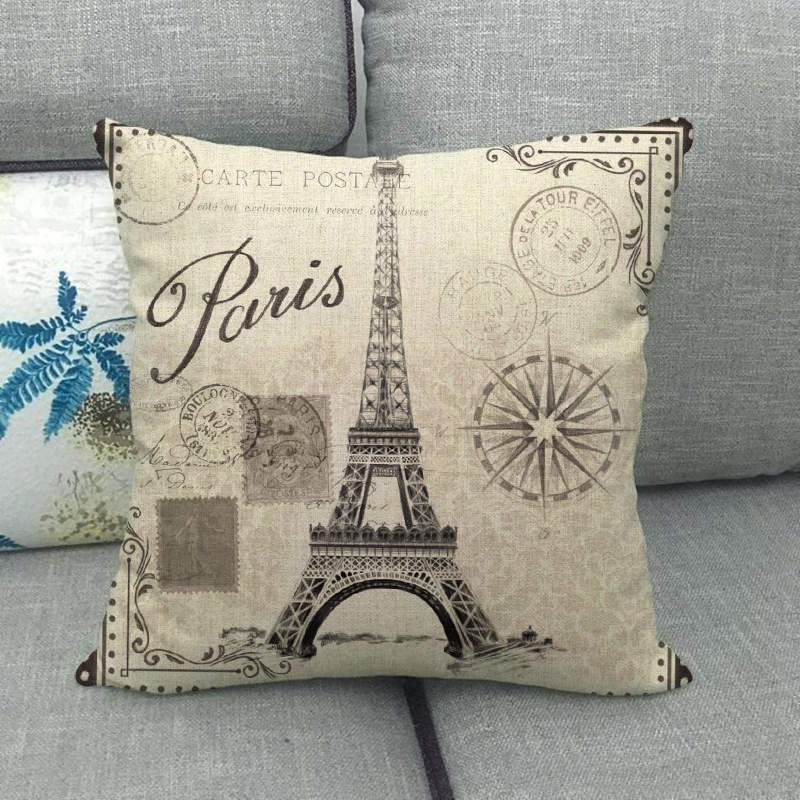 Vintage Paris Tower vászon párnahuzat Romantic Love Paris párnahuzatok párnákhoz dupla ágy párna lakberendezési 45x45 kanapé huzat