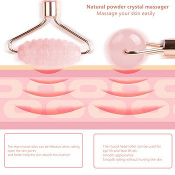 Масаж на лице Инструмент за масаж с естествен камък Нефритов ролков комплект скрепери Пудра Кристална стъргалка Масажна ролка с розов кварц Грижа за кожата