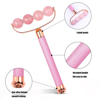Roller Jade για Πρόσωπο Rose Quartz Beads Face Roller Massager Neck Eye Treatment Roller κατά των ρυτίδων Ρολό προσώπου ομορφιάς γήρανση
