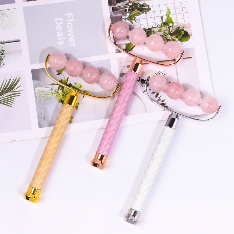 Roler od žada za lice Perle od ružičastog kvarca Roler za lice Masažer Valjak za tretman očiju protiv bora Ljepota Roler za lice