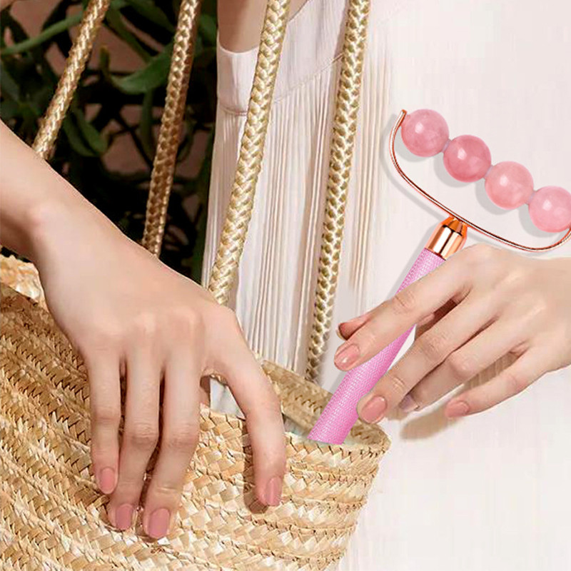 Roler od žada za lice Perle od ružičastog kvarca Roler za lice Masažer Valjak za tretman očiju protiv bora Ljepota Roler za lice