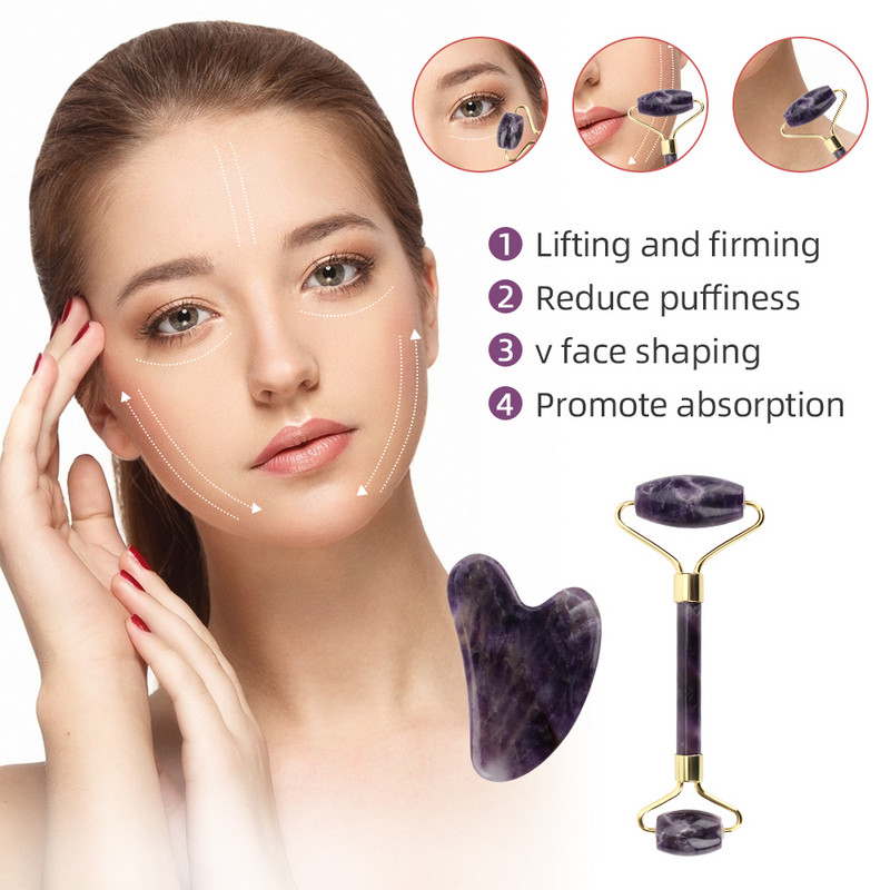 Természetes arcmasszírozó Guasha Jade görgős kőkaparó arcbőrápoló eszközök görgős masszázs nyak vékony lifting relaxációs bőrápolás