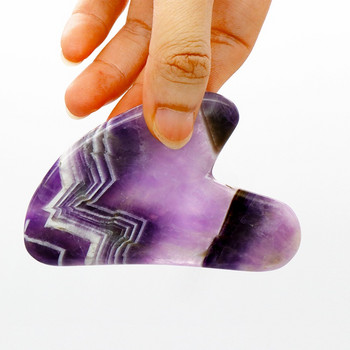 LIZY Amethyst Jade Roller Massager Комплект скрепери за повдигане на лицето Пурпурен естествен камък Инструмент за грижа за кожата на лицето Beauty Massage Roller