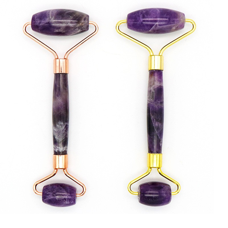 LIZY Amethyst Jade Roller masszírozó kaparó készlet Face Lifting lila természetes kő arcbőr ápoló eszköz Beauty masszázshenger