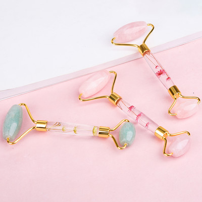 Face Jade Roller Beauty Cosmetic Skin Roller Massage Tool Оригинална ръчна акрилна дръжка с нефритови мъниста Масажор за грижа за лицето
