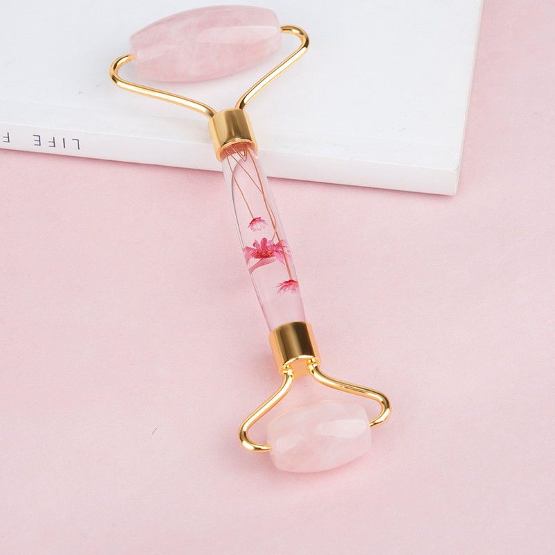 Face Jade Roller Beauty kozmetikai bőr görgős masszázseszköz Eredeti kézműves akril nyél Jade gyöngyökkel Arcápoló masszírozó
