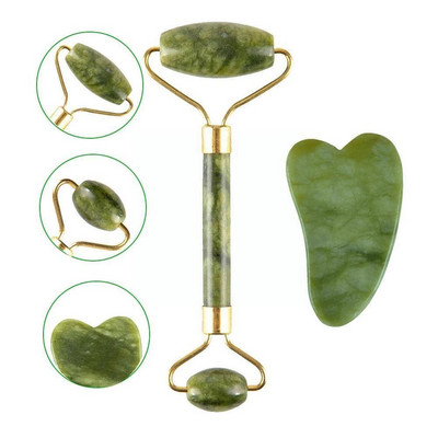 Масажор за лице за лице Jade Roller Massage Natural Gua Sha Scraper Beauty Tools Roller Jade Microniddle Massager P0M6