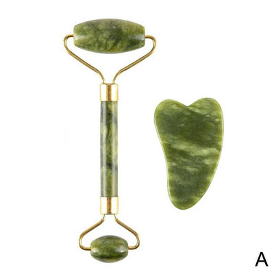 Arcmasszírozó arc Jade görgős masszírozáshoz Natural Gua Sha kaparó Szépségeszközök Roller Jade Microniddle masszírozó P0M6