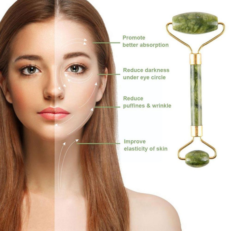 Arcmasszírozó arc Jade görgős masszírozáshoz Natural Gua Sha kaparó Szépségeszközök Roller Jade Microniddle masszírozó P0M6