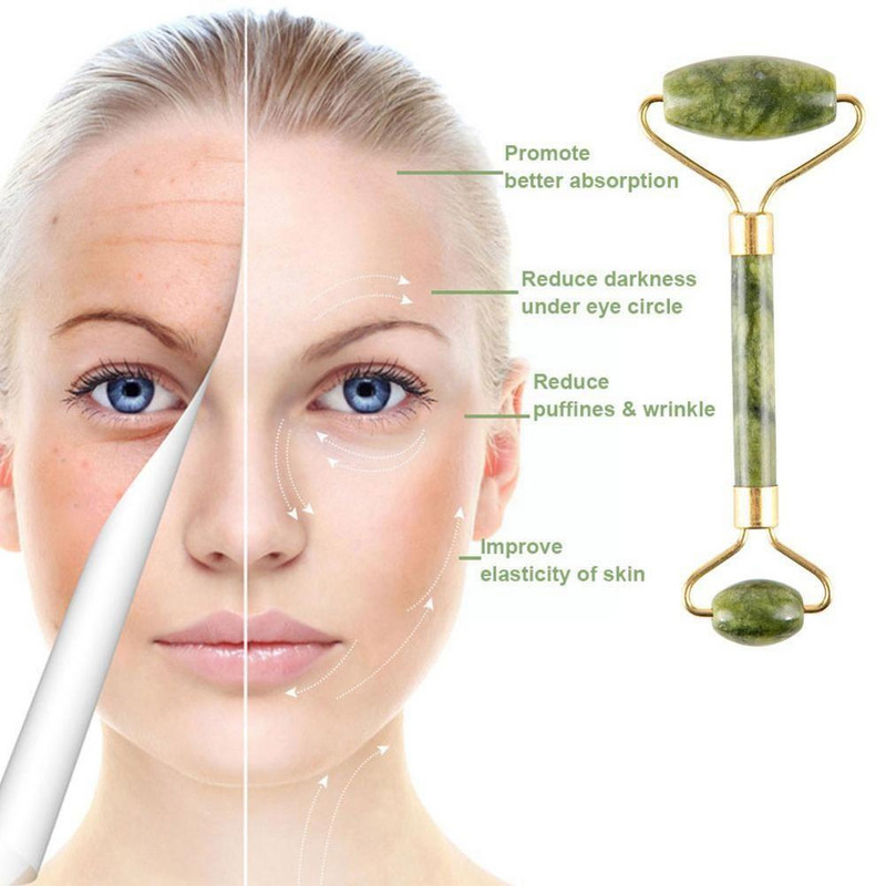 Arcmasszírozó arc Jade görgős masszírozáshoz Natural Gua Sha kaparó Szépségeszközök Roller Jade Microniddle masszírozó P0M6