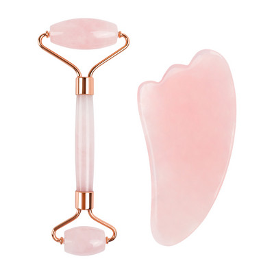Rózsakvarc Jade Roller Gua Sha Archenger Természetes gua sha Mute Roller Bőrápoló Eszközök Masszírozó szemekhez Nyak Test Izom