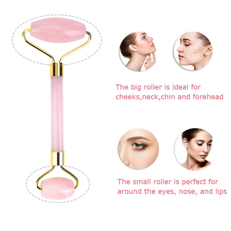 Rózsakvarc Jade Roller Gua Sha Archenger Természetes gua sha Mute Roller Bőrápoló Eszközök Masszírozó szemekhez Nyak Test Izom