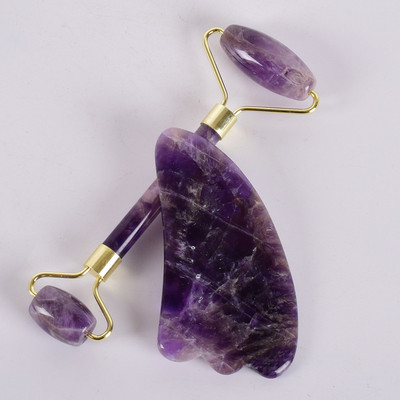 Amethyst Jade Roller Gua Sha Set Masaj de îngrijire a pielii pentru frumusețea feței Guasha Guasha Screper Facial Roller Masaj Slăbire corporală