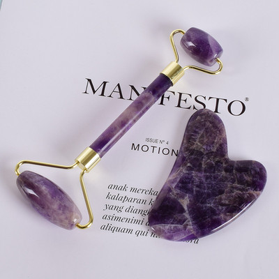 Amethyst Jade Roller Gua Sha Set Masaj de îngrijire a pielii pentru frumusețea feței Guasha Guasha Screper Facial Roller Masaj Slăbire corporală
