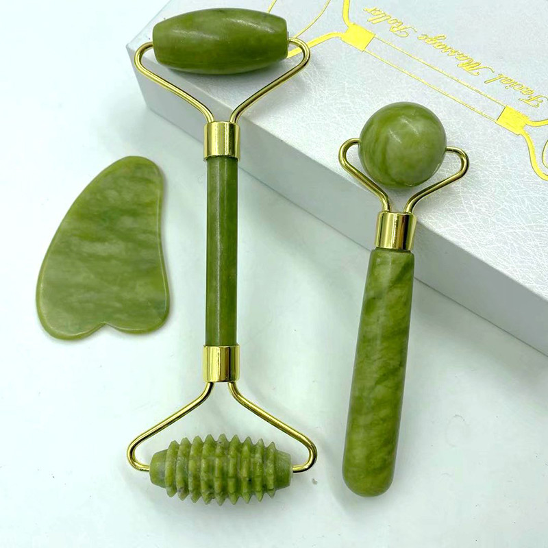 Jade Roller Massager for Face Roller GuaSha σανίδα Jade Stone Face Massager Thin Face Lift Αντιρυτιδικό Προσώπου Beauty Skin Care T