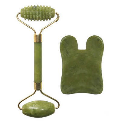2 в 1 Нефритов ролков масажор за лице Естествен истински камък Guasha Massage Board Plate Scraper Set Face Care Lift Slimming Beauty Tool