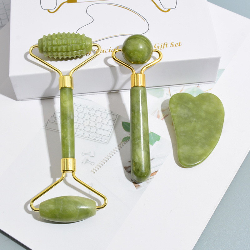 3PCS/Set Valjak od žada za lice Tijelo Gua Sha Valjak od žada za njegu lica Masažer za lice Ljepota Zdravlje Alati za njegu kože