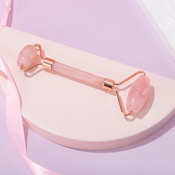Rose Quartz Jade Roller Powder Crystal Massager Natural Pink Gua Sha Stone Massk Brush Συσκευή ομορφιάς προσώπου Εργαλείο περιποίησης δέρματος προσώπου