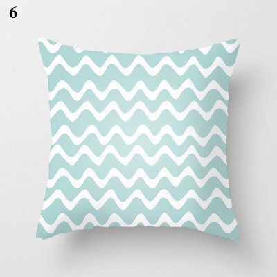 Világoskék absztrakt geometrikus párnahuzat zöld menta modern geometriájú boho párnák kerti kanapé párnahuzat nappaliba 45x45