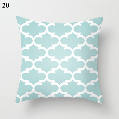 Világoskék absztrakt geometrikus párnahuzat zöld menta modern geometriájú boho párnák kerti kanapé párnahuzat nappaliba 45x45