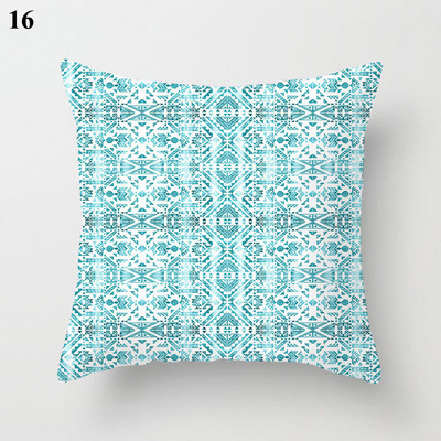Világoskék absztrakt geometrikus párnahuzat zöld menta modern geometriájú boho párnák kerti kanapé párnahuzat nappaliba 45x45
